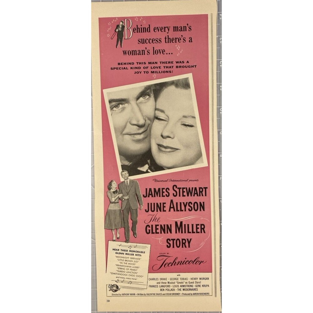 James Stewart & June Allyson "The Glenn Miller Story" Movie Print Ad Circa 1954